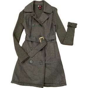 JJ Basics Trench Belted Long Sweater Cardigan Jacket Olive Green Size Small